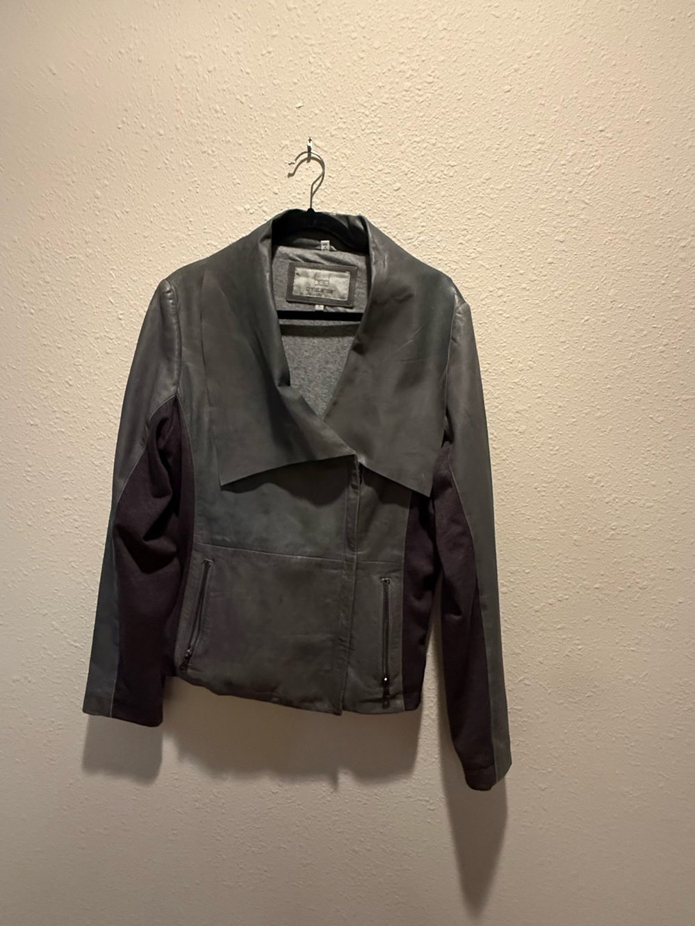 Mixed-Media Women’s Leather Jacket in Charcoal